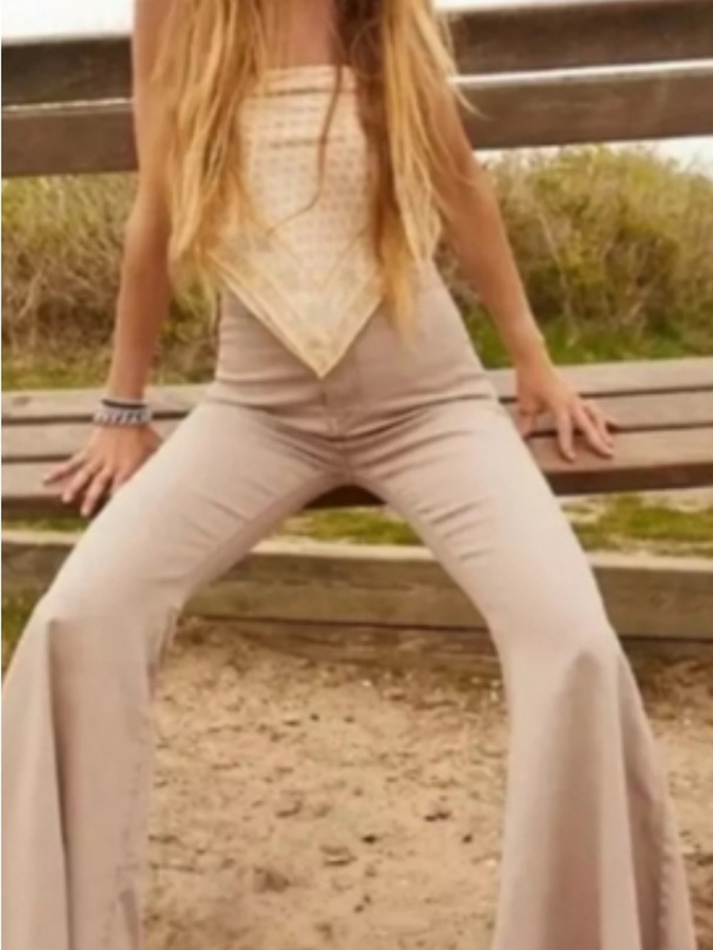 Free People Wide-Leg High-Rise Pants in Light Tan